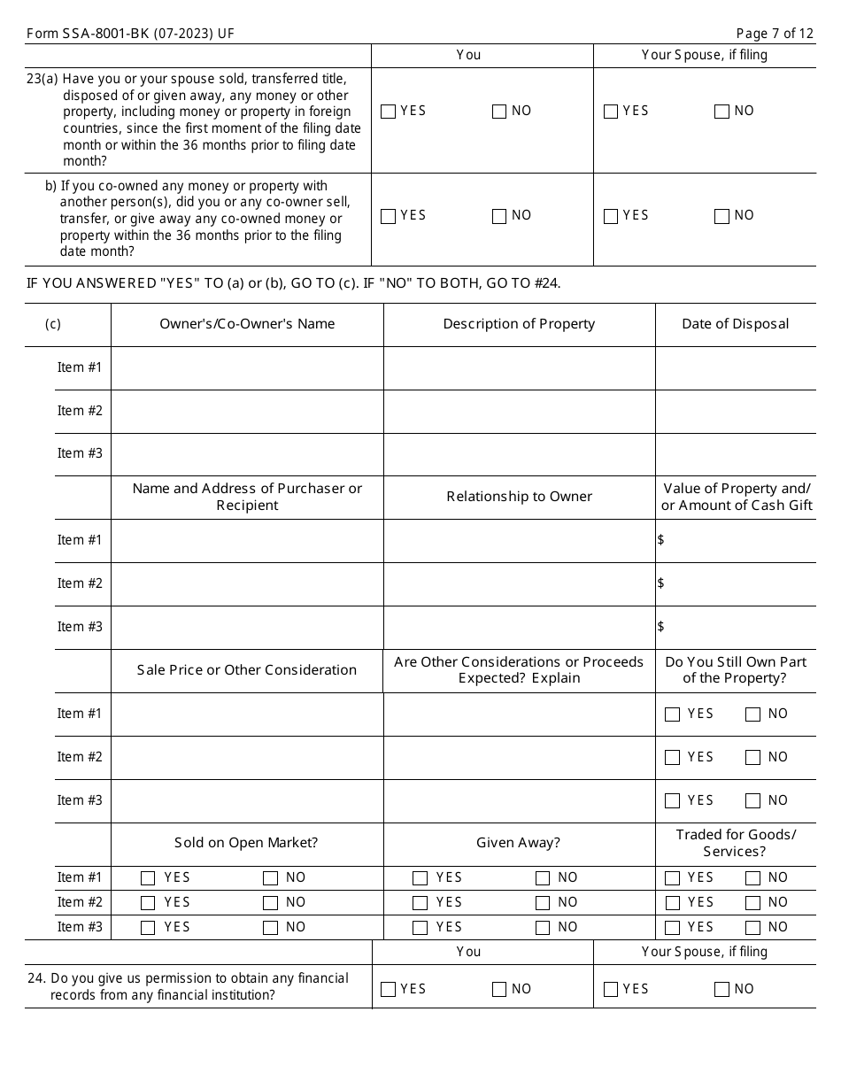 Form SSA-8001-BK Application for Supplemental Security Income (Ssi) (Deferred or Abbreviated), Page 7