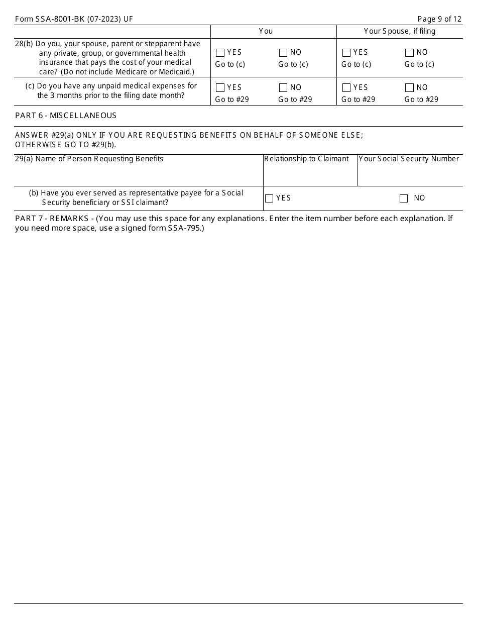 Form SSA-8001-BK Application for Supplemental Security Income (Ssi) (Deferred or Abbreviated), Page 9