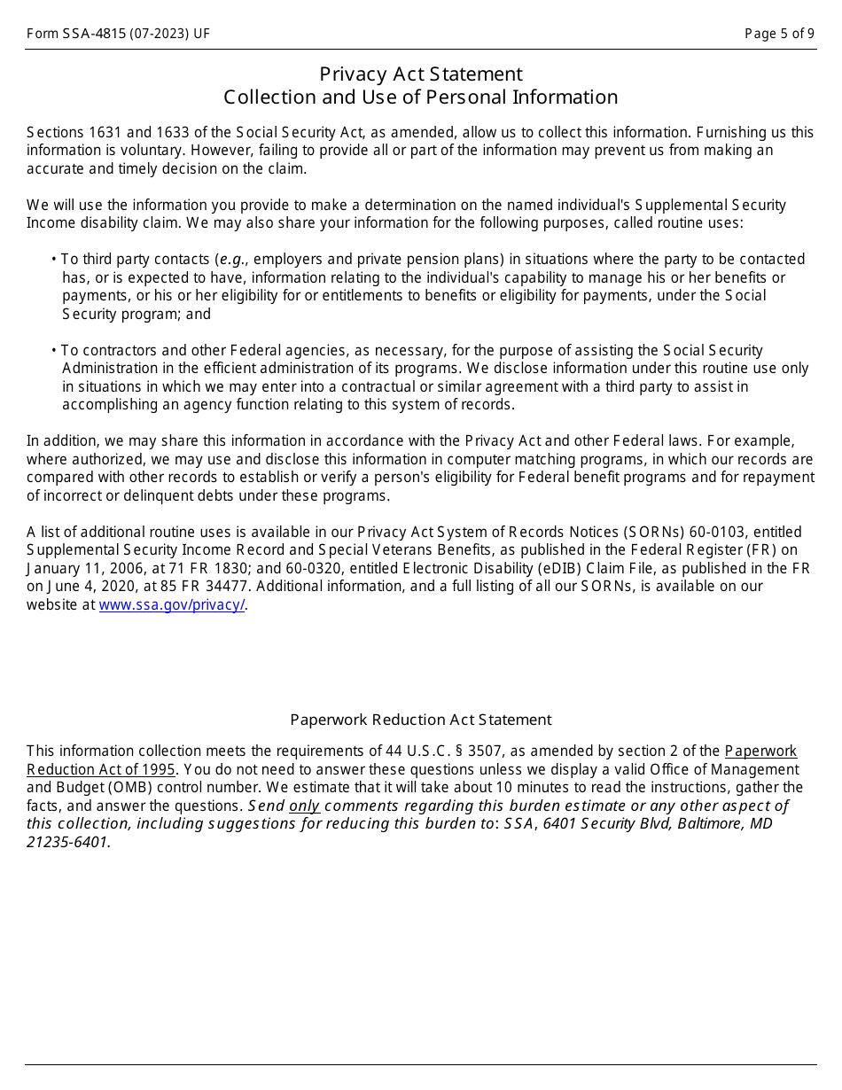 Form SSA-4815 Medical Report on Child With Allegation of Human Immunodeficiency Virus (HIV) Infection, Page 5