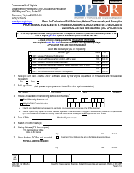 Form A439-3401_02_28ULR Professional Soil Scientists, Professionals Wetland Delineator &amp; Geologists - Universal License Recognition (Url) Application - Virginia