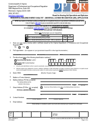 Document preview: Form A501-2722ULR Residential Building Energy Analyst - Universal License Recognition (Url) Application - Virginia