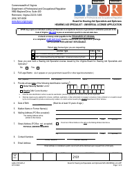 Document preview: Form A440-2101ULR Hearing Aid Specialist - Universal License Application - Virginia