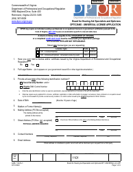Document preview: Form A448-11ULR Opticians - Universal License Application - Virginia