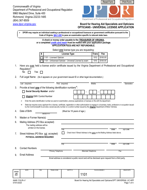 Form A448-11ULR  Printable Pdf