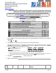 Document preview: Form A465-1940EVAL_ULR Onsite Soil Evaluator - Universal License Recognition (Url) Application - Virginia