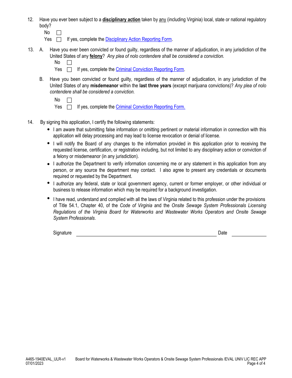Form A465-1940EVAL_ULR Onsite Soil Evaluator - Universal License Recognition (Url) Application - Virginia, Page 4