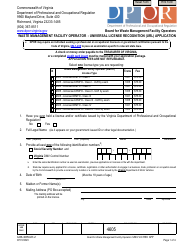 Form A438-4605ULR Waste Management Facility Operator - Universal License Recognition (Url) Application - Virginia