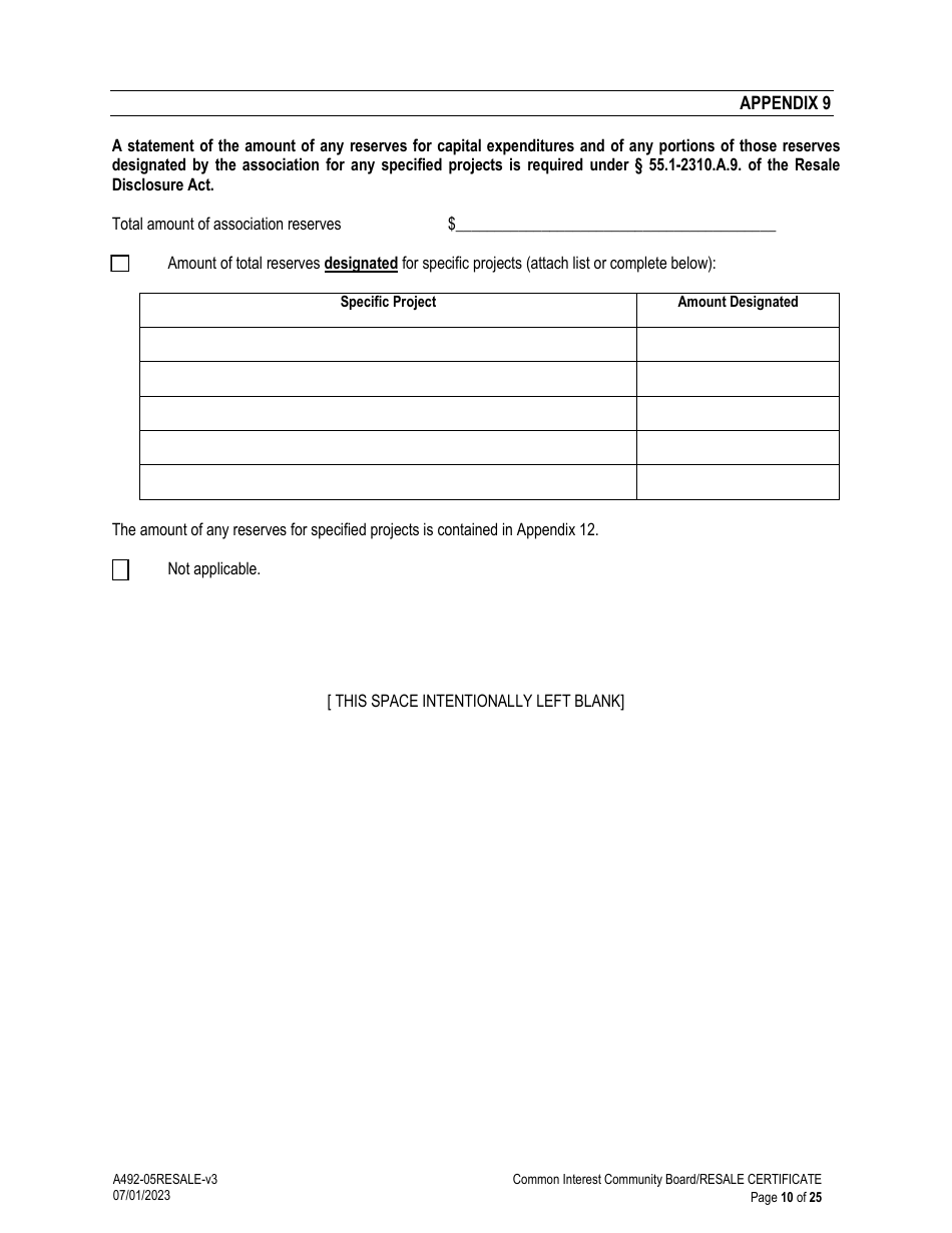 Form A492-05RESALE Common Interest Community Association Resale Certificate - Virginia, Page 10
