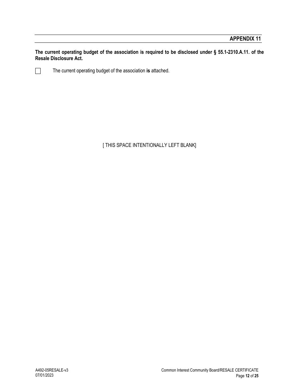 Form A492-05RESALE Common Interest Community Association Resale Certificate - Virginia, Page 12