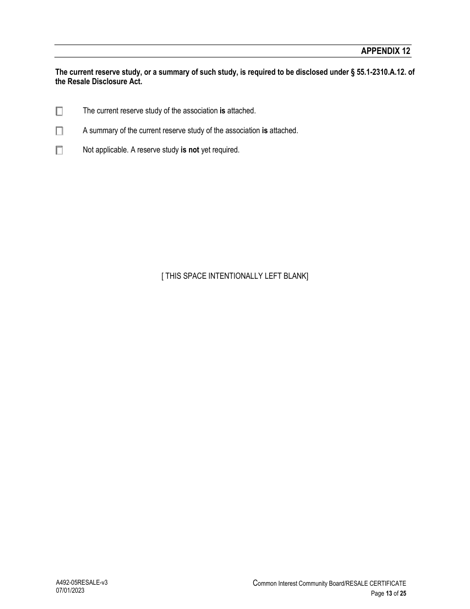Form A492-05RESALE Common Interest Community Association Resale Certificate - Virginia, Page 13