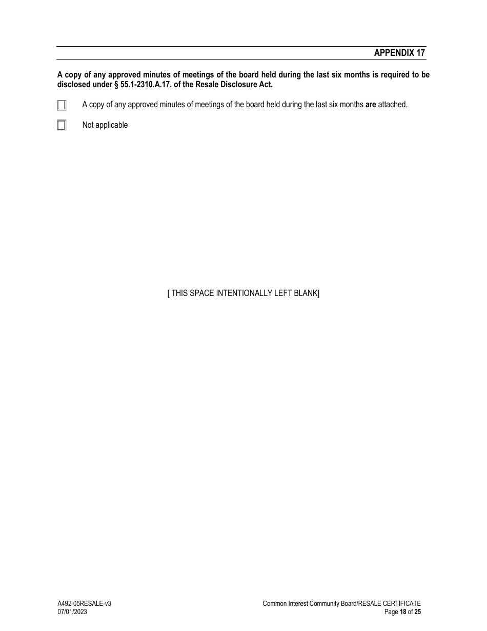 Form A492-05RESALE Common Interest Community Association Resale Certificate - Virginia, Page 18