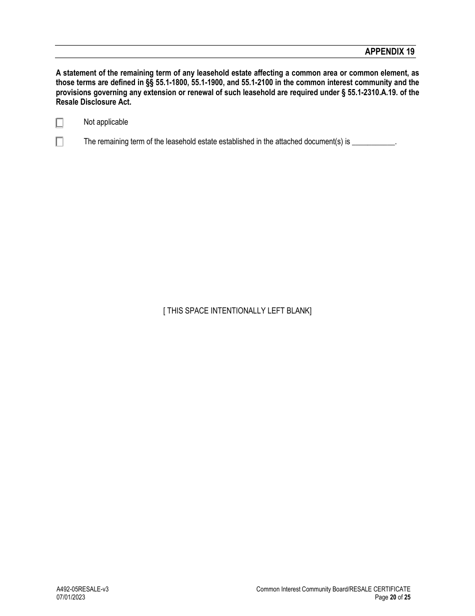 Form A492-05RESALE Common Interest Community Association Resale Certificate - Virginia, Page 20