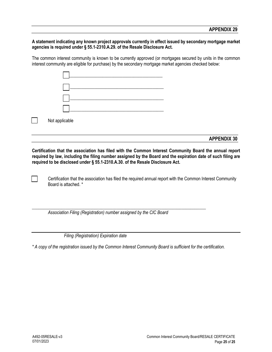 Form A492-05RESALE Common Interest Community Association Resale Certificate - Virginia, Page 25