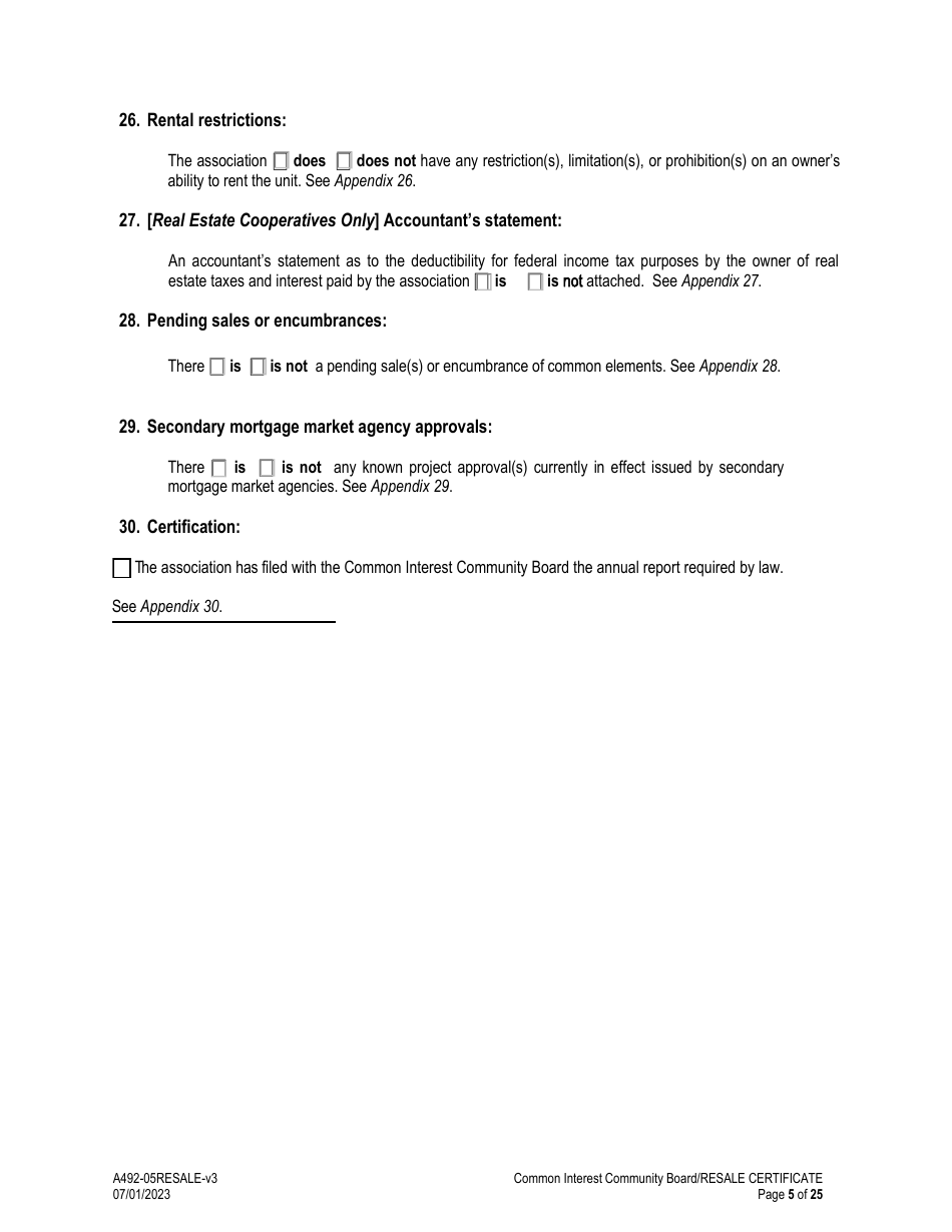 Form A492-05RESALE Common Interest Community Association Resale Certificate - Virginia, Page 5