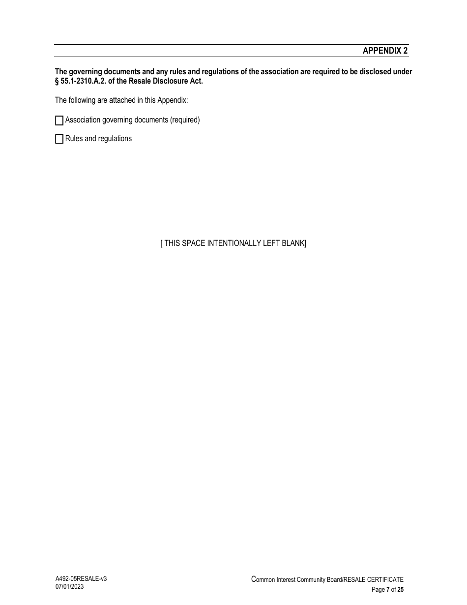 Form A492-05RESALE Common Interest Community Association Resale Certificate - Virginia, Page 7