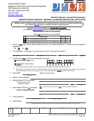 Document preview: Form A506-3309ASB_ULR Asbestos Project Monitor - Universal License Recognition (Url) Application - Virginia