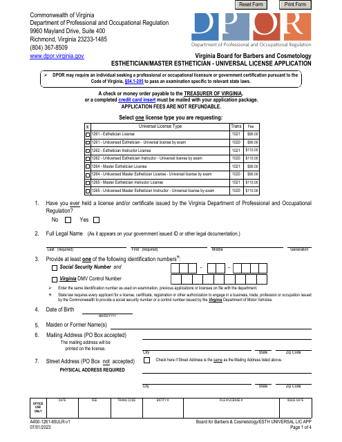 Form A450-1261-65ULR  Printable Pdf