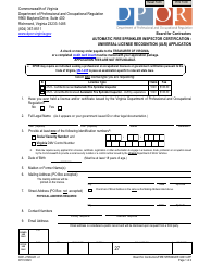 Document preview: Form A501-2723ULR Automatic Fire Sprinkler Inspector Certification - Universal License Recognition (Ulr) Application - Virginia