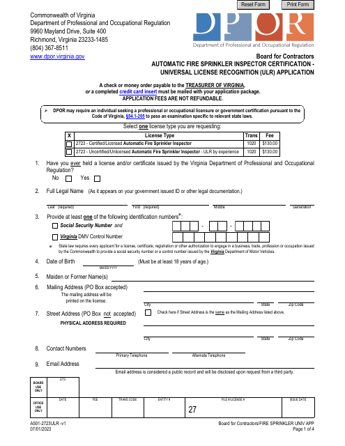 Form A501-2723ULR  Printable Pdf