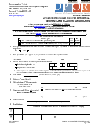 Form A501-2723ULR Automatic Fire Sprinkler Inspector Certification - Universal License Recognition (Ulr) Application - Virginia