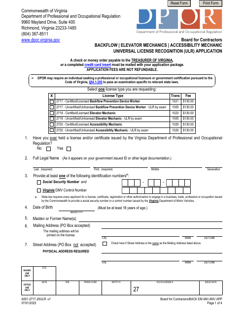 Form A501-2717-20ULR  Printable Pdf