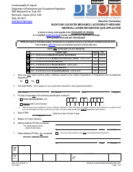 Form A501-2717-20ULR Backflow/Elevator Mechanics/Accessibility Mechanic Universal License Recognition (Ulr) Application - Virginia