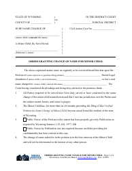 Document preview: Order Granting Change of Name for Minor Child - Wyoming