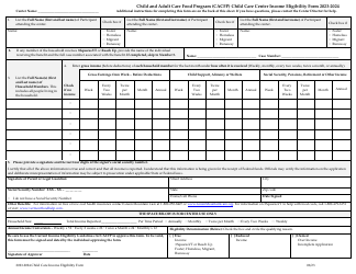 Child and Adult Care Food Program (CACFP) Child Care Center Income Eligibility Form - Vermont