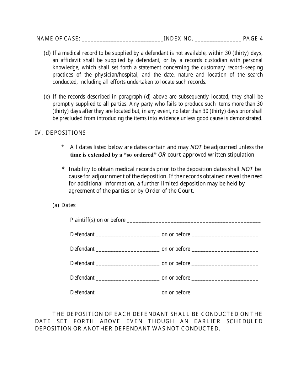 Preliminary Conference Stipulation and Order for Medical, Dental and Podiatric Malpractice Actions - Part 34 - County of Bronx, New York, Page 4