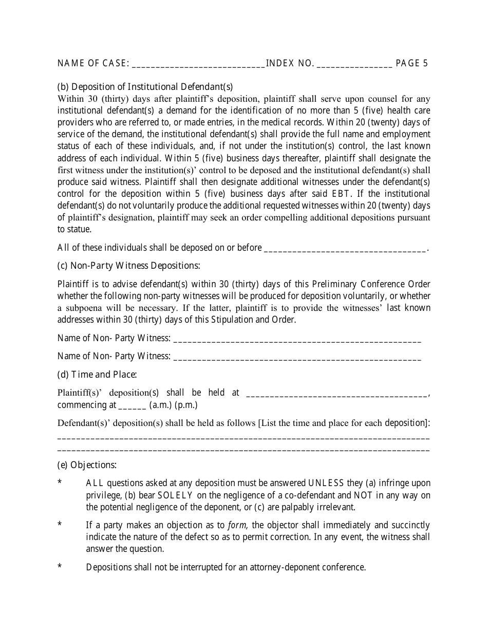 Preliminary Conference Stipulation and Order for Medical, Dental and Podiatric Malpractice Actions - Part 34 - County of Bronx, New York, Page 5