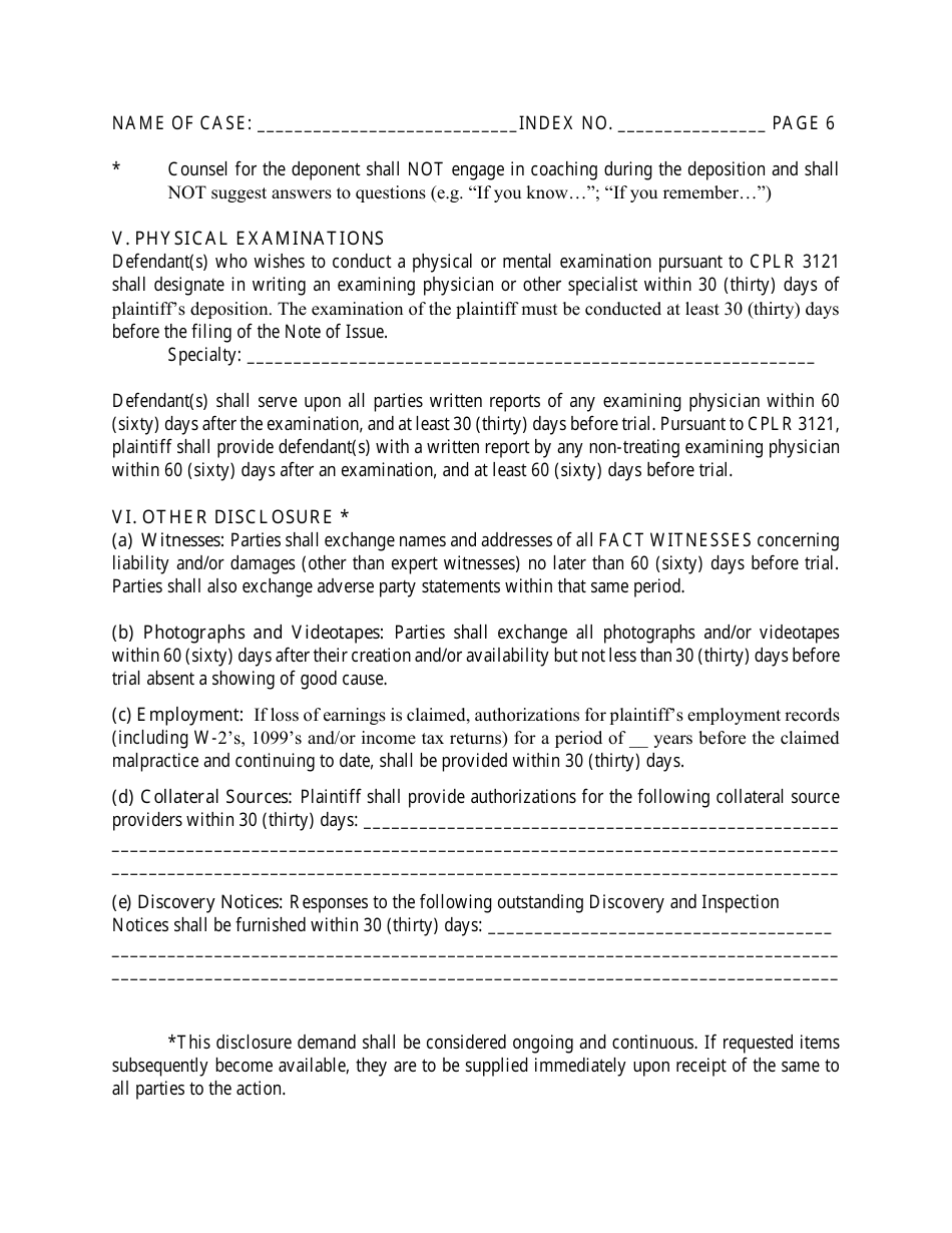 Preliminary Conference Stipulation and Order for Medical, Dental and Podiatric Malpractice Actions - Part 34 - County of Bronx, New York, Page 6