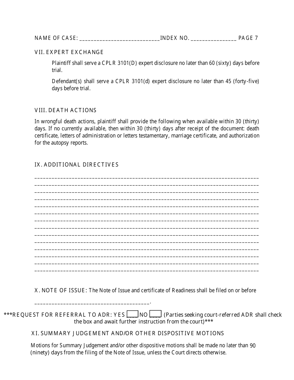 Preliminary Conference Stipulation and Order for Medical, Dental and Podiatric Malpractice Actions - Part 34 - County of Bronx, New York, Page 7