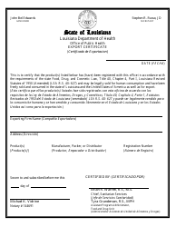 Document preview: Form FD-37B Notarized Export Certificate - Louisiana (English/Spanish)