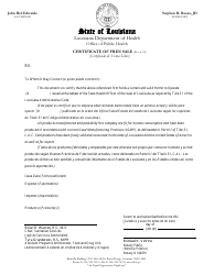 Document preview: Certificate of Free Sale - Louisiana (English/Spanish)