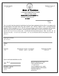 Document preview: Form FD-37B Notarized Export Certificate - Louisiana (English/Chinese Simplified)