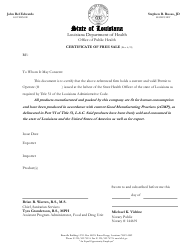 Document preview: Certificate of Free Sale - Louisiana