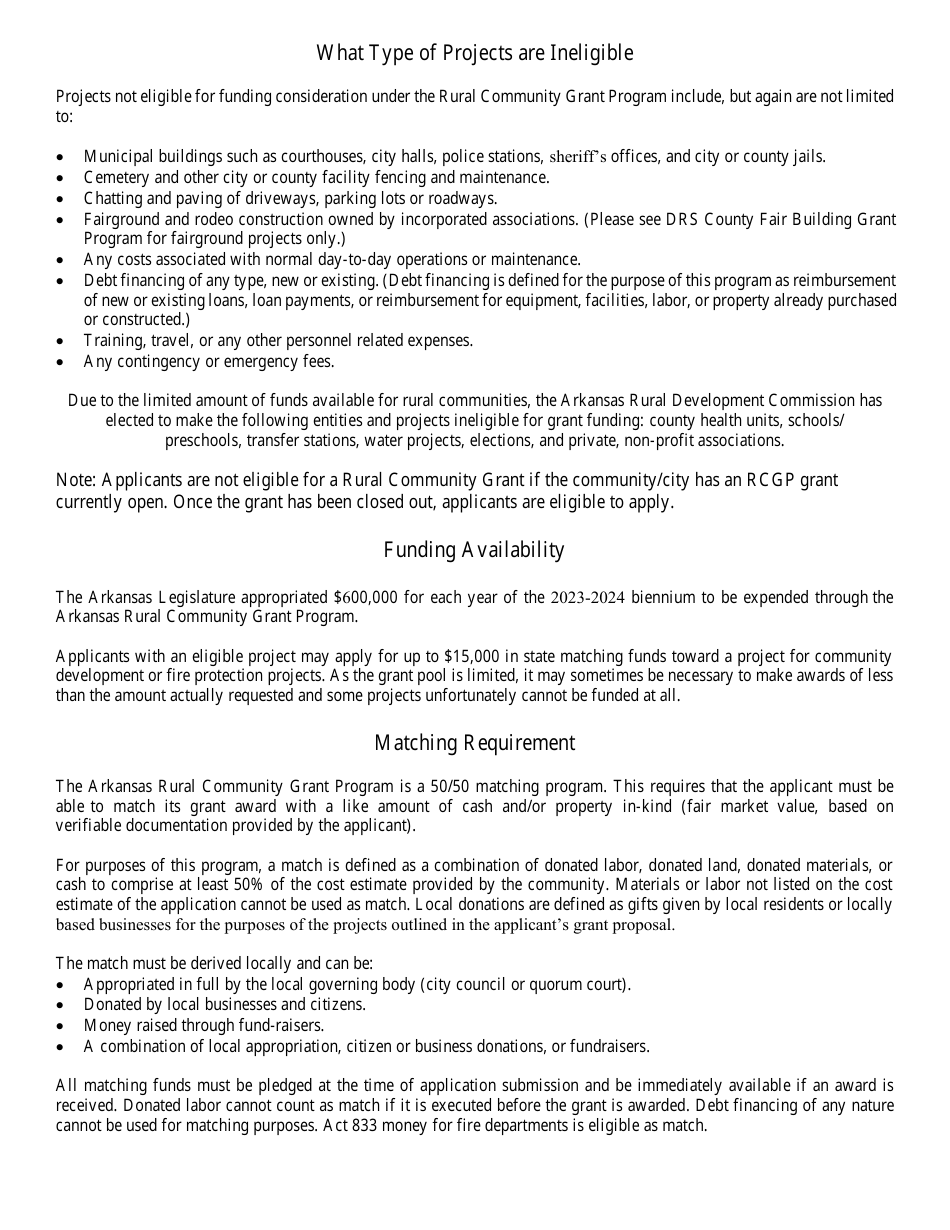 Arkansas Rural Community Grant Program Application - Arkansas, Page 3