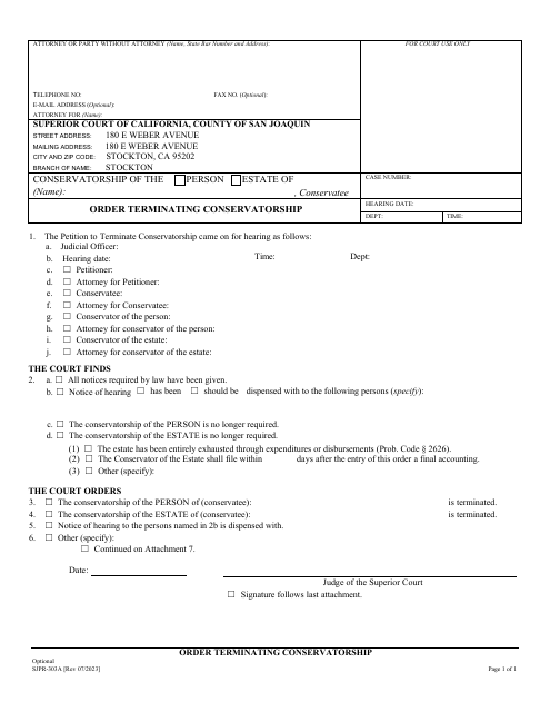 Form SJPR-303A Order Terminating Conservatorship - County of San Joaquin, California