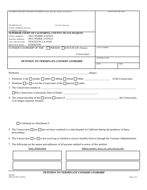 Form SJPR-303 Petition to Terminate Conservatorship - County of San Joaquin, California