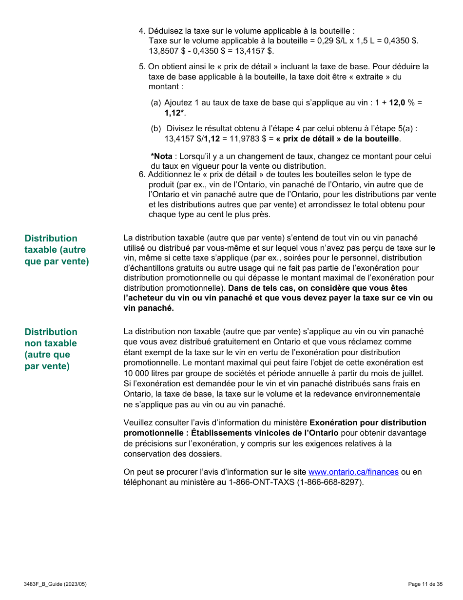 Forme 3483F Guide Relatif a La Declaration Sur Le Vin Et Le Vin Panache - B Guide (Etablissements Vinicoles Qui Ont Un Magasin De Detail Hors Site) - Ontario, Canada (French), Page 11