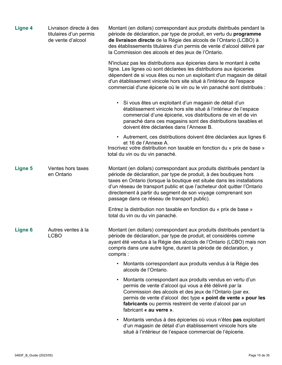 Forme 3483F Guide Relatif a La Declaration Sur Le Vin Et Le Vin Panache - B Guide (Etablissements Vinicoles Qui Ont Un Magasin De Detail Hors Site) - Ontario, Canada (French), Page 15
