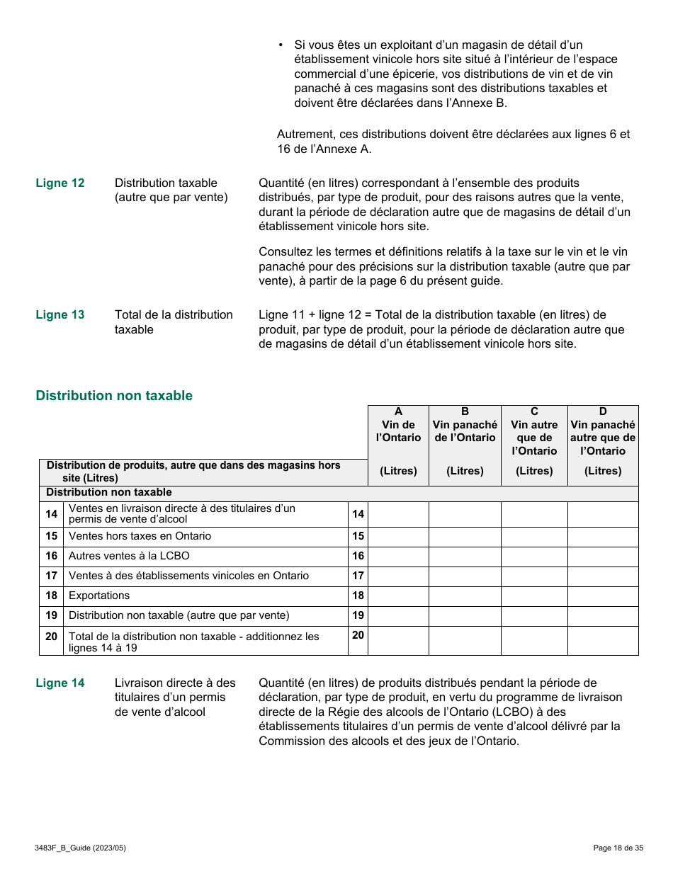 Forme 3483F Guide Relatif a La Declaration Sur Le Vin Et Le Vin Panache - B Guide (Etablissements Vinicoles Qui Ont Un Magasin De Detail Hors Site) - Ontario, Canada (French), Page 18