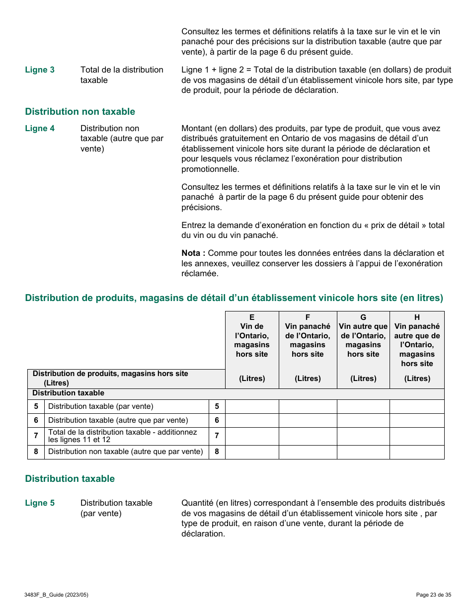 Forme 3483F Guide Relatif a La Declaration Sur Le Vin Et Le Vin Panache - B Guide (Etablissements Vinicoles Qui Ont Un Magasin De Detail Hors Site) - Ontario, Canada (French), Page 23