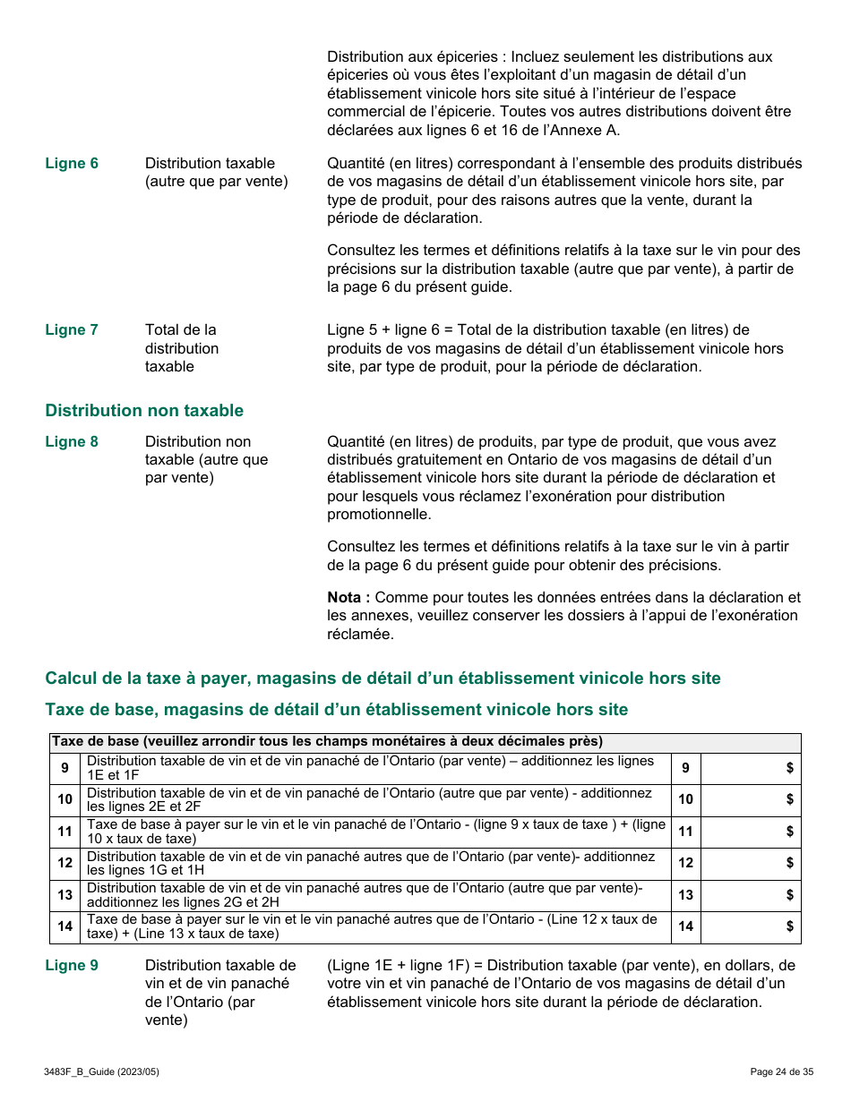 Forme 3483F Guide Relatif a La Declaration Sur Le Vin Et Le Vin Panache - B Guide (Etablissements Vinicoles Qui Ont Un Magasin De Detail Hors Site) - Ontario, Canada (French), Page 24