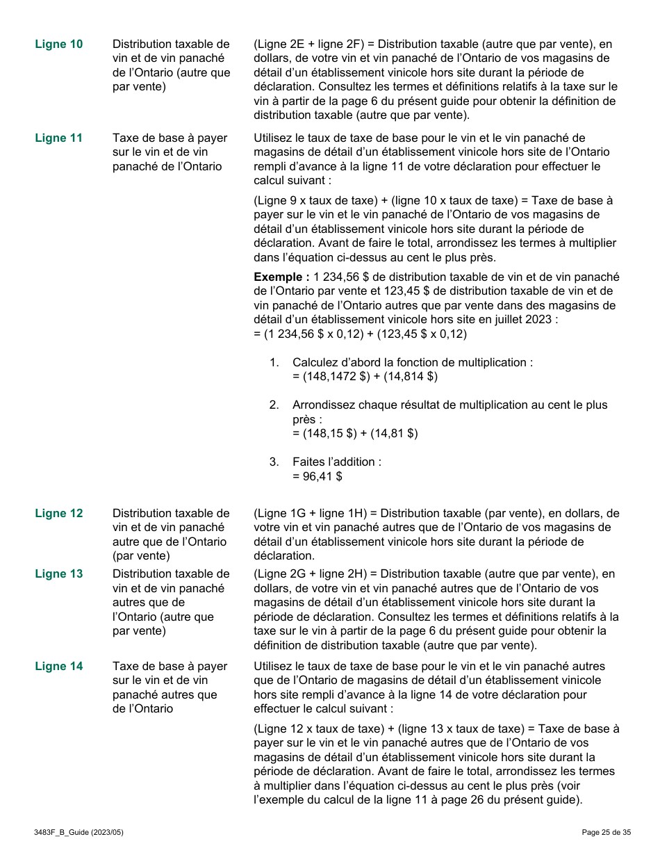 Forme 3483F Guide Relatif a La Declaration Sur Le Vin Et Le Vin Panache - B Guide (Etablissements Vinicoles Qui Ont Un Magasin De Detail Hors Site) - Ontario, Canada (French), Page 25