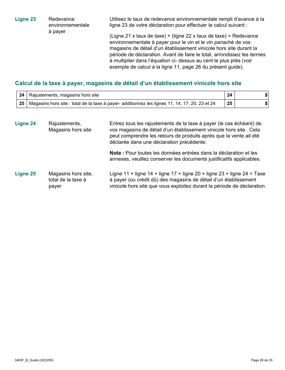 Forme 3483F Guide Relatif a La Declaration Sur Le Vin Et Le Vin Panache - B Guide (Etablissements Vinicoles Qui Ont Un Magasin De Detail Hors Site) - Ontario, Canada (French), Page 28