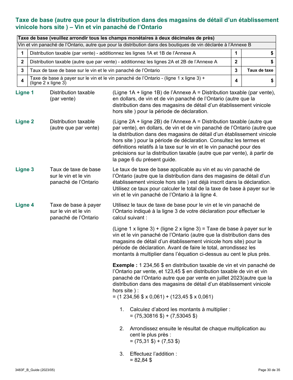 Forme 3483F Guide Relatif a La Declaration Sur Le Vin Et Le Vin Panache - B Guide (Etablissements Vinicoles Qui Ont Un Magasin De Detail Hors Site) - Ontario, Canada (French), Page 30