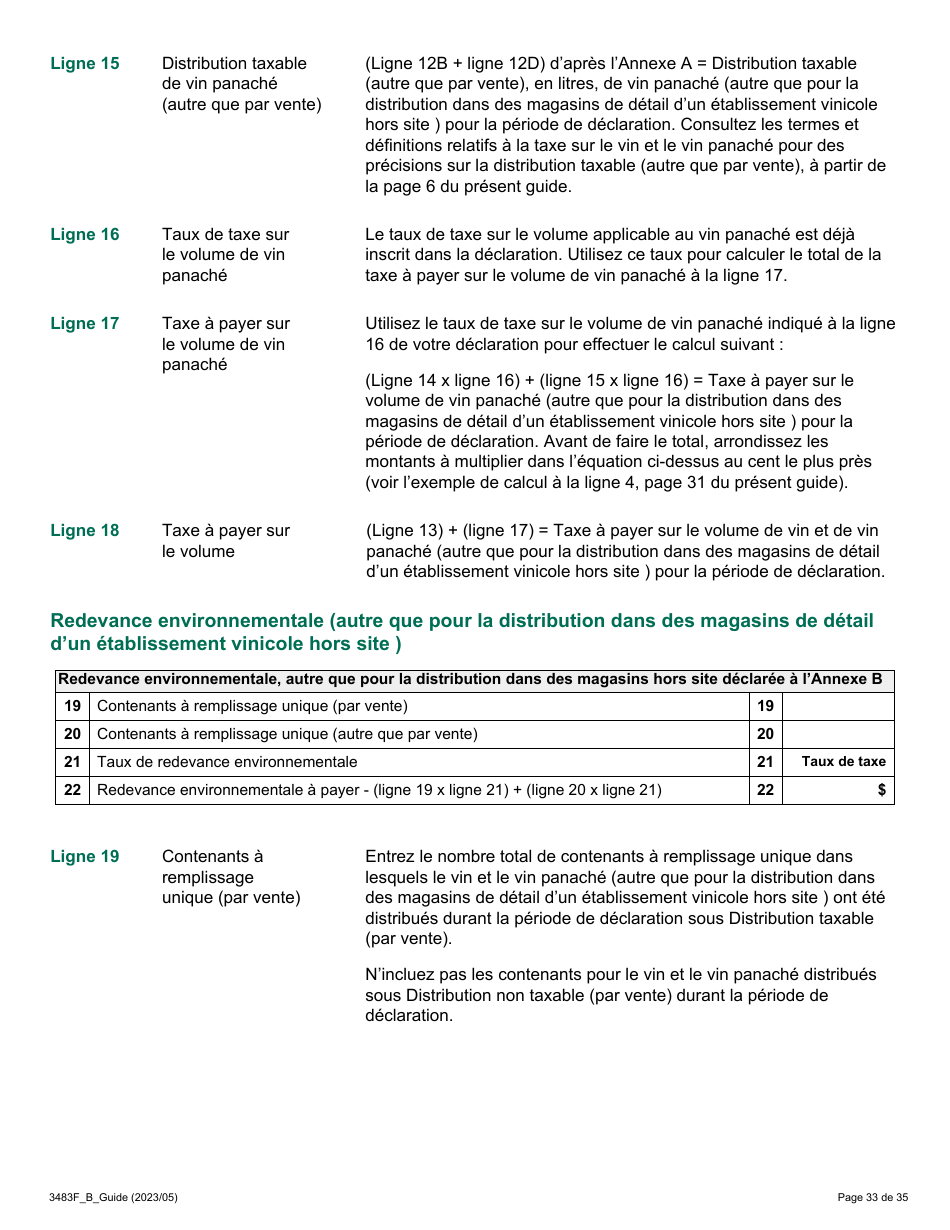 Forme 3483F Guide Relatif a La Declaration Sur Le Vin Et Le Vin Panache - B Guide (Etablissements Vinicoles Qui Ont Un Magasin De Detail Hors Site) - Ontario, Canada (French), Page 33