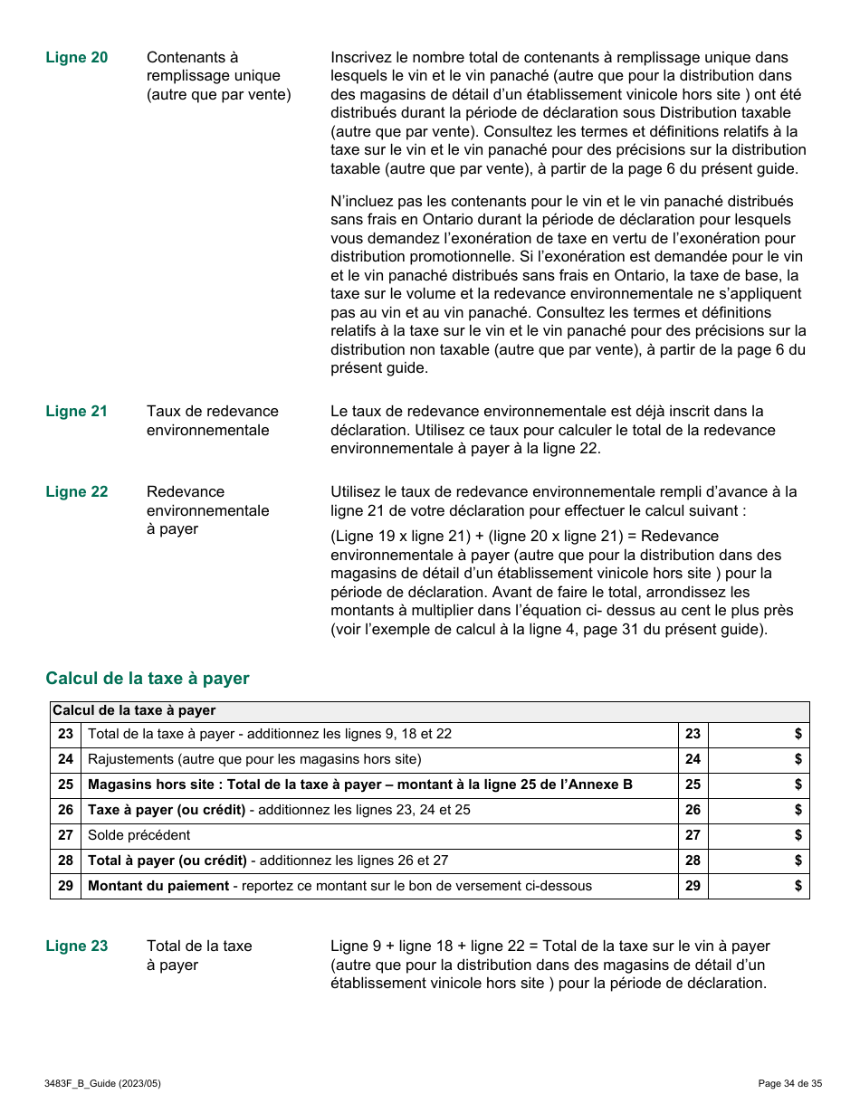 Forme 3483F Guide Relatif a La Declaration Sur Le Vin Et Le Vin Panache - B Guide (Etablissements Vinicoles Qui Ont Un Magasin De Detail Hors Site) - Ontario, Canada (French), Page 34