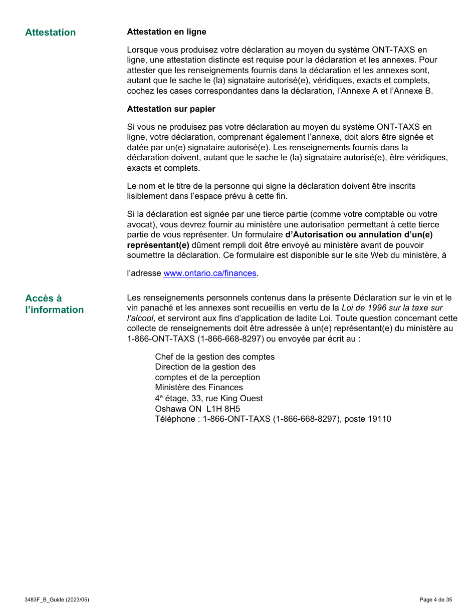 Forme 3483F Guide Relatif a La Declaration Sur Le Vin Et Le Vin Panache - B Guide (Etablissements Vinicoles Qui Ont Un Magasin De Detail Hors Site) - Ontario, Canada (French), Page 4